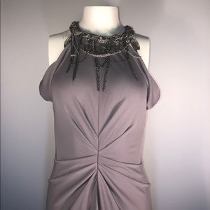 BCBG MaxAzria Chain Grey Halter Gown